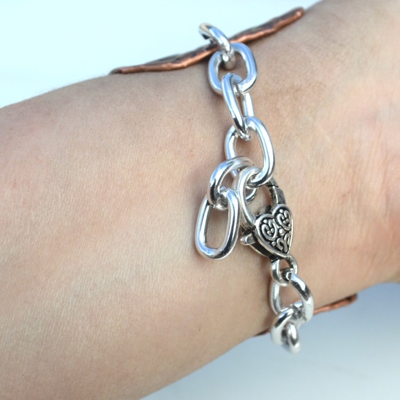 Industrial Silver Chain Copper Cuff Bracelet Wide - Picture 3 of 4